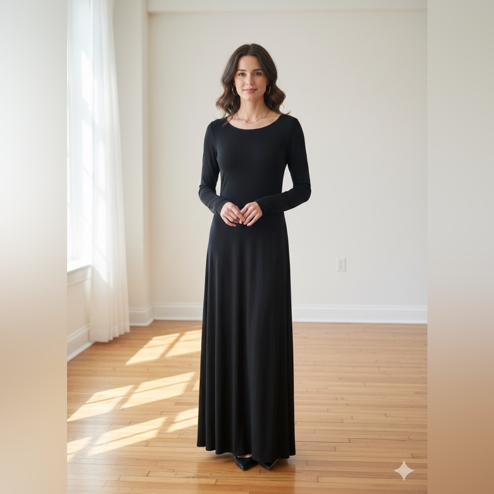 Black Maxi Long Sleeve Dress EUC